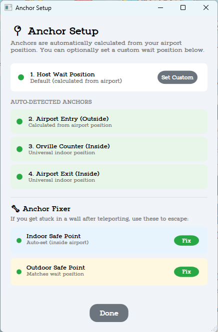 Anchor Setup window in Super Dodo Terminal